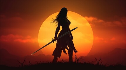 Silhouette of a woman with a sword Photo