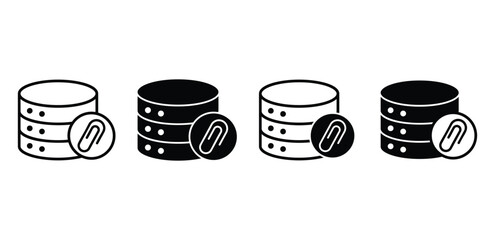 Database Attachment Icons Black and White Color Vector Design Illustration