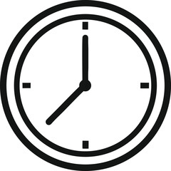 Simple black line art clock showing the time Vector Illustration On Transparent Background