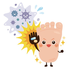 感染症を薬剤で治療して元気になる足のキャラクターイラスト