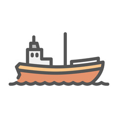 Fototapeta premium fisher boat filled outline icon. boat color line illustration.
