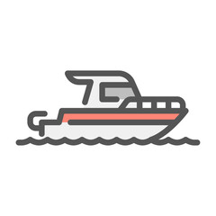 speedboat filled outline icon. watercraft color line illustration.