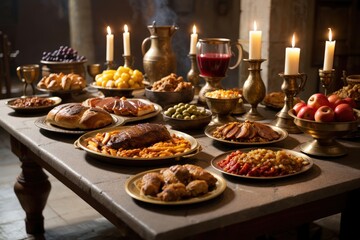 Luxurious Ancient Roman Feast with Candlelight Ambiance