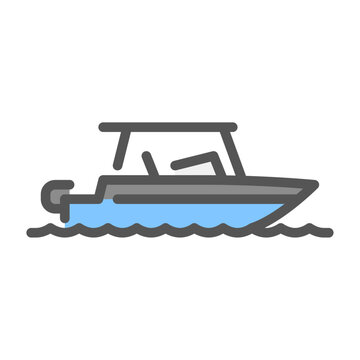 recommend clip art: deck boat filled outline icon. watercraft color line illustration.