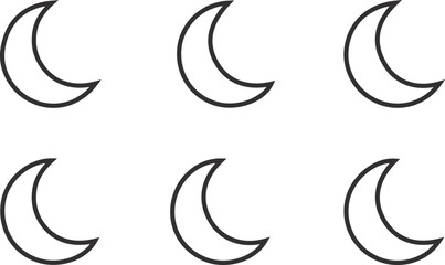 Obraz premium Minimalist Set of Crescent Moon Outline Icons in Black Line Art Style Representing Lunar Phases and Night Themes 