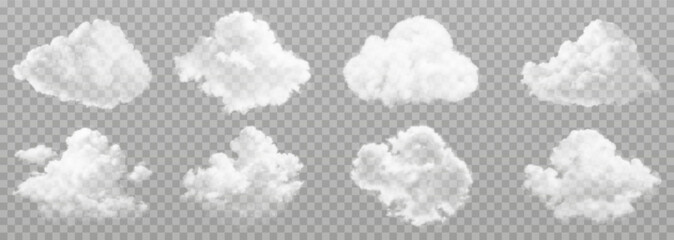 Fototapeta premium Vector realistic cloud, smoke or fog on isolated transparent background. Cloud png. Smoke png