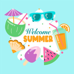 square summer banner with the inscription welcome summer