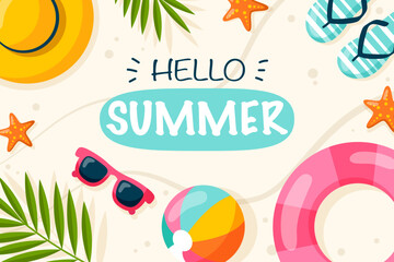 summer horizontal background on a beach theme with the inscription hello summer