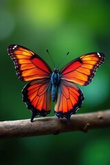 Obraz premium Colorful butterfly wings spread wide on a wooden branch, colorful, spread