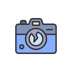 Broken camera colored icons, minimalist vector illustration ,simple transparent graphic element .Isolated on white background