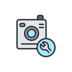 Camera repair colored icons, minimalist vector illustration ,simple transparent graphic element .Isolated on white background