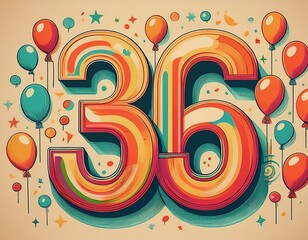 Obraz premium Number 36 with balloons. Retro style illustration for thirty-sixth birthday or anniversary