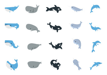 Cute Whale Illustration Element Set