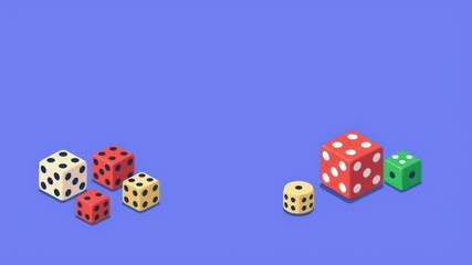 Game dice isometric icons set, isolated on white background, including various six-sided dice designs and colors for gaming and gambling concepts, gambling, design