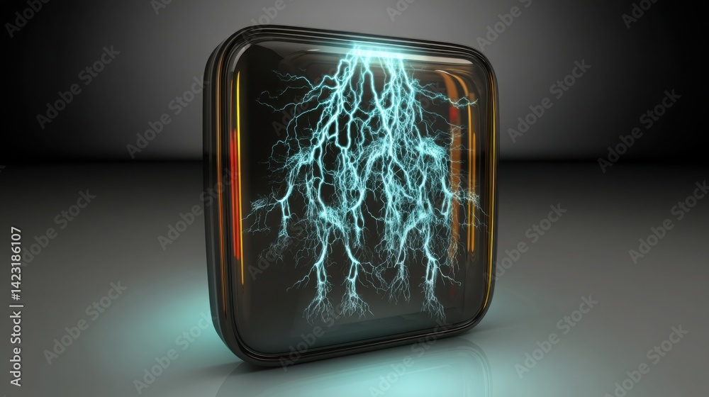 Poster app icon depicting a cell with a lightning symbol signifying secure performance and high energy effi