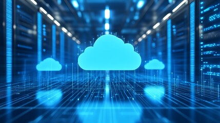 Abstract blue cloud computing server data center technology web lines future modern system global