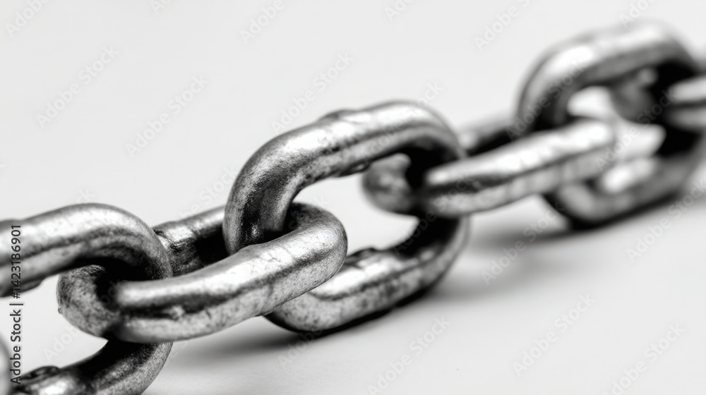 Poster interlocking chain links positioned beside data icon illustrating the security features of blockchai