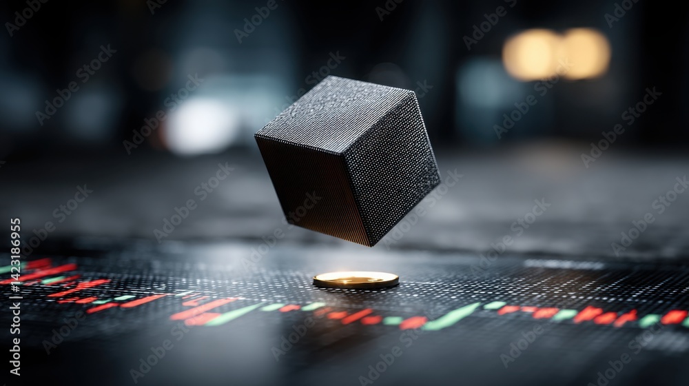 Poster a simple cube positioned on a table representing the concept of blockchain nodes and their role in d