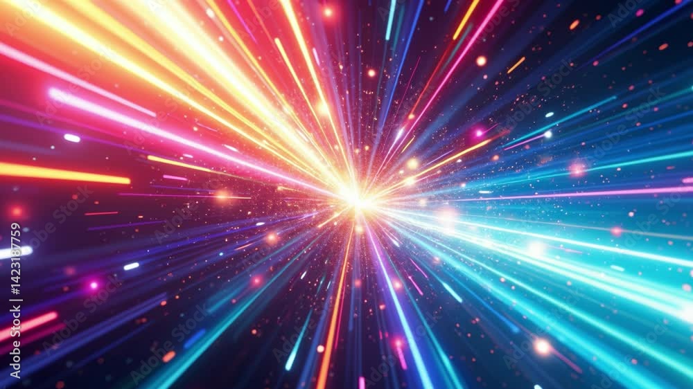 Poster abstract colourful light trail creative cosmic background. explosion, hyper jump into another galaxy