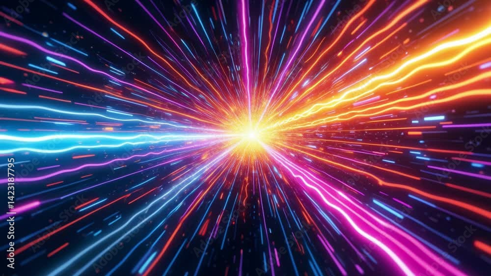 Poster abstract colourful light trail creative cosmic background. explosion, hyper jump into another galaxy
