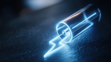 Glass tube emitting light representing power efficiency and innovative concepts in battery technology and energy solutions