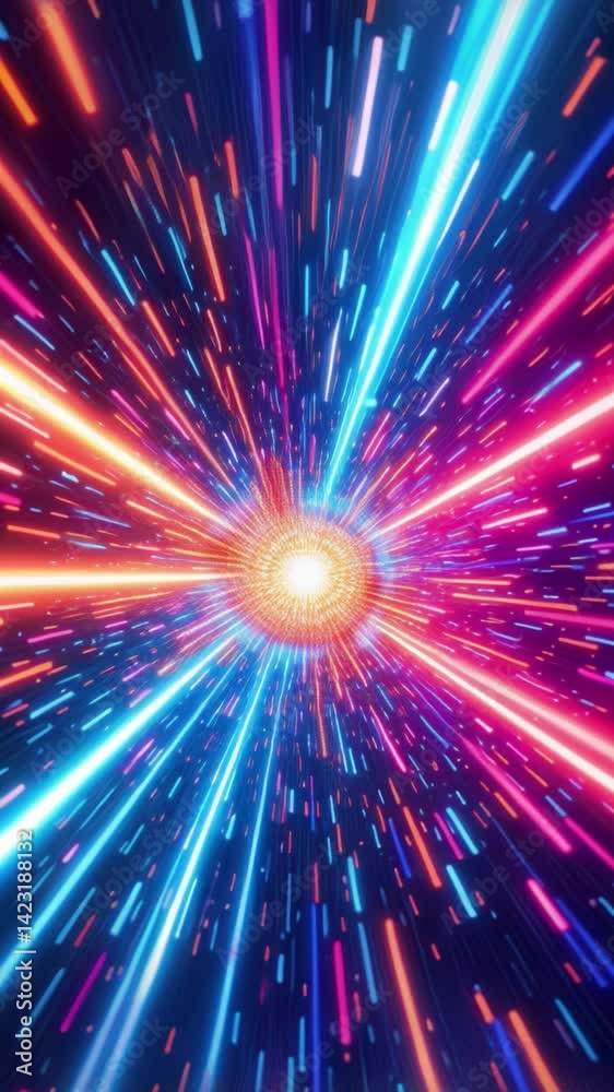 Poster abstract colourful light trail creative cosmic background. explosion, hyper jump into another galaxy