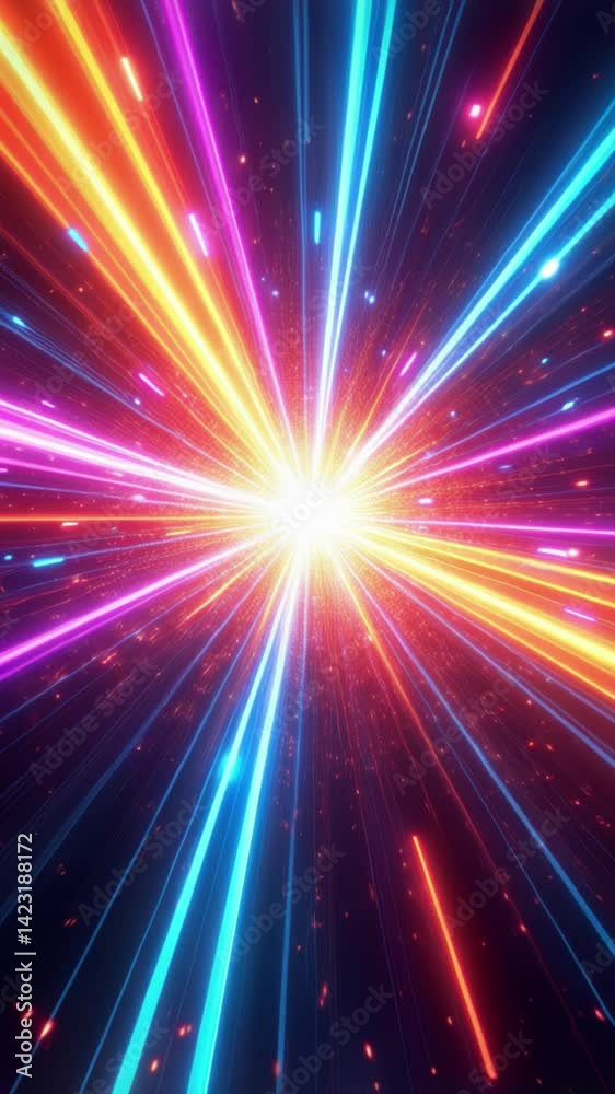 Poster abstract colourful light trail creative cosmic background. explosion, hyper jump into another galaxy