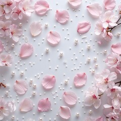 桜の花びらとパールが舞うやさしい春の背景