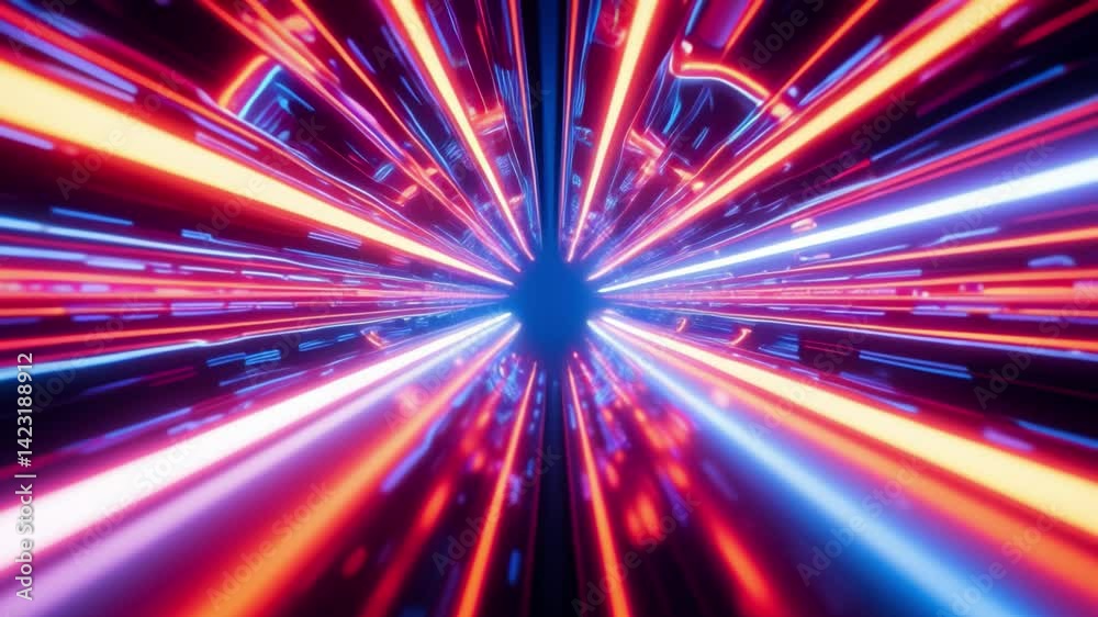 Poster Abstract Neon Light Tunnel with Reflections and Smooth Wavy Forms