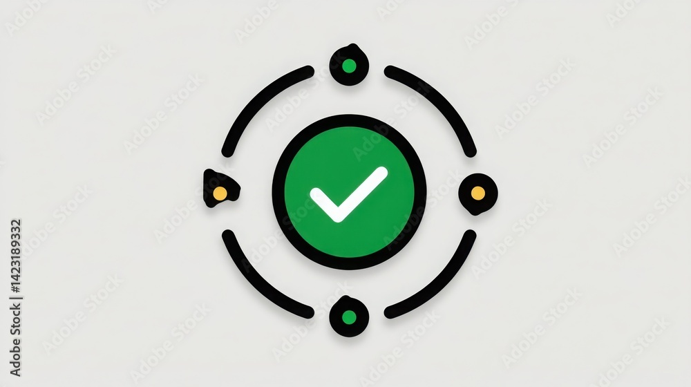 Poster green tick symbol repeated multiple times in a loop illustrating automation and verification in proc