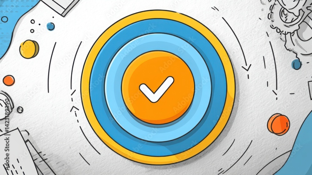 Poster clock featuring a green tick symbolizing verification and automation in time management and efficien