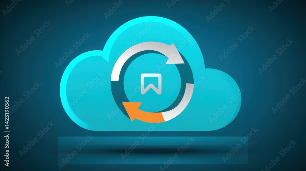 Poster cloud with progress spinner icon representing ongoing synchronization and real-time data processing 