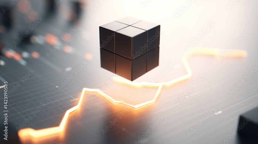 Poster simple cube object resting on a table surface illustrating minimalism and modern design in an artist