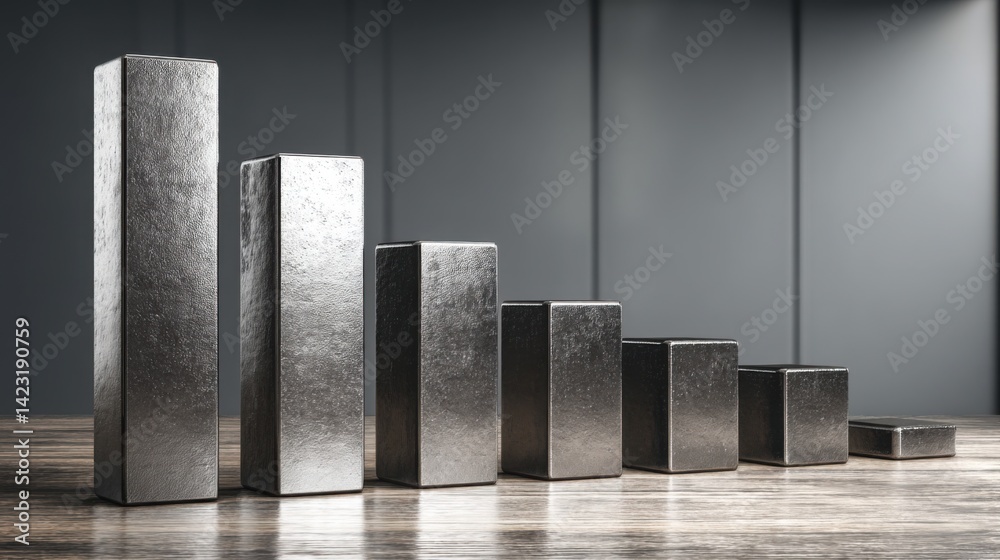 Poster a group of metallic blocks arranged together forming a conceptual representation of data performance