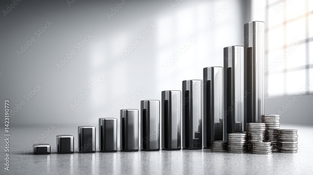Poster a stack of coins with a window in the background representing wealth and financial growth in a conce