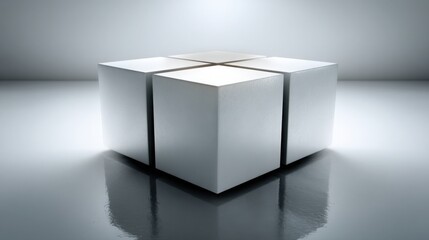 A radiantly illuminated white cube surrounded by light creating an artistic representation of data performance metrics