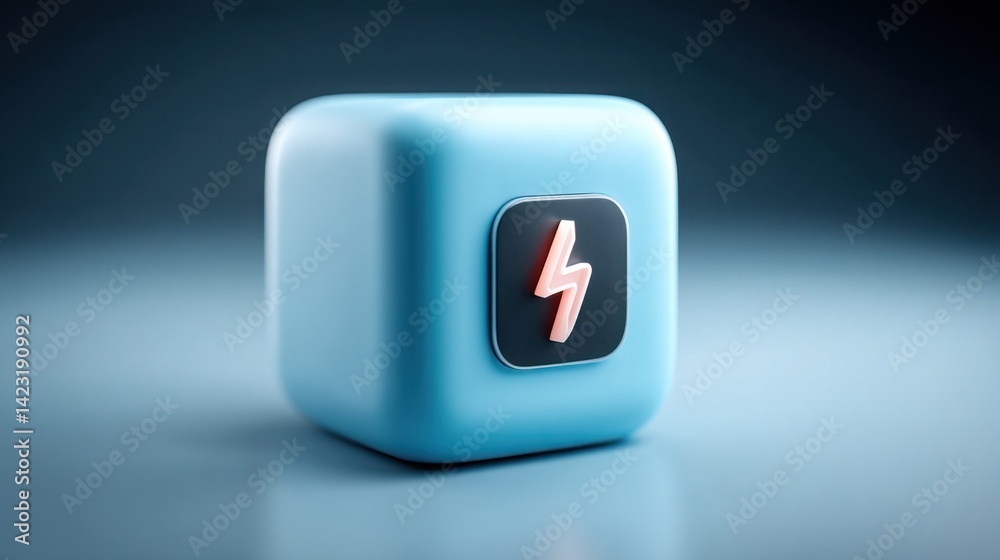 Poster blue square button with a red arrow indicating direction and action for instant system response in m