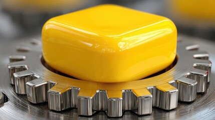 Vibrant yellow object placed on a cool metal surface evoking industrial style and modern aesthetic appeal