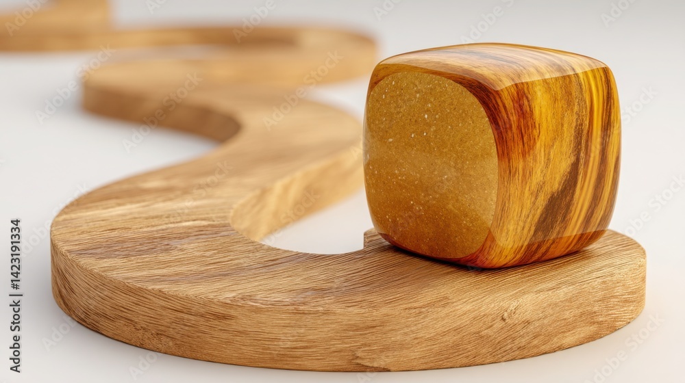Poster a rustic wooden object resting on a white surface, representing automation paths and innovative desi