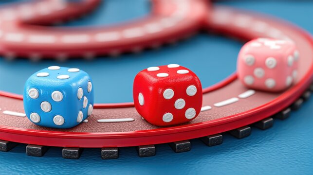Two dice placed on a blue surface, symbolizing chance and probability in the context of automation paths