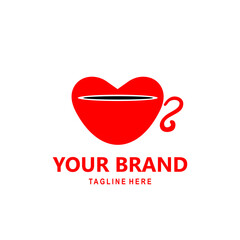 Unique and cute red love and coffee cup icon logo