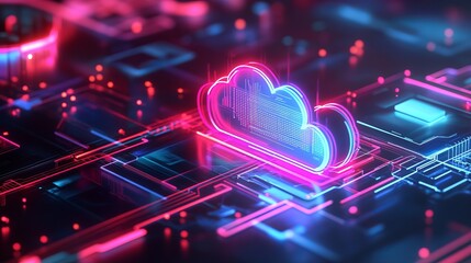 Abstract neon cloud computing digital technology network data server web pink blue cyber board light