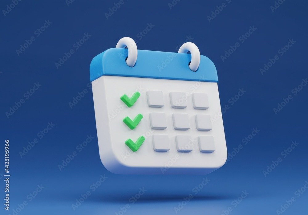 Fototapete a cartoon calendar with green check marks on a blue background rendered in d computer graphics style