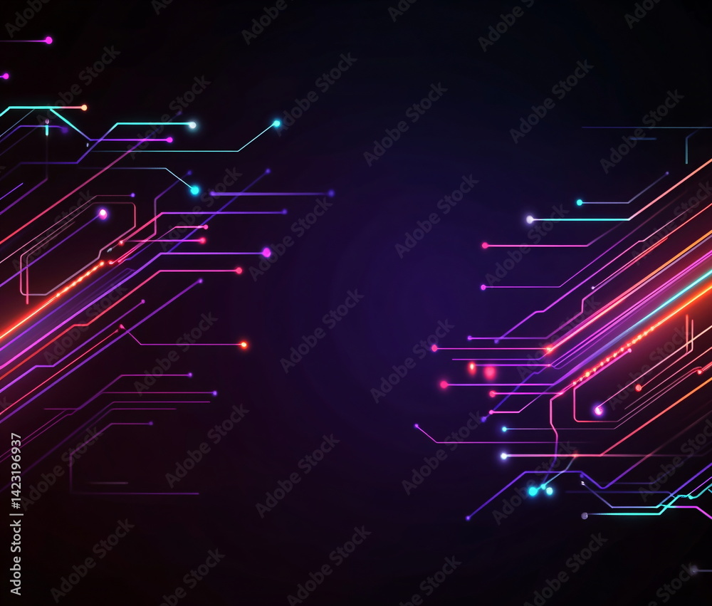 Poster abstract circuit board network line connecting various points on dark background. metaverse system t