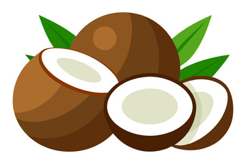 Coconut Fruits and Leaves Line Vector Art
