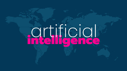 Artificial intelligence. Generative model. Smart digital technology. AI vector illustration for science, programming, presentation, design, business, learning. World map background