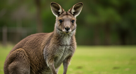 Kangaroo Standing on Grass Looking at Camera Portrait
