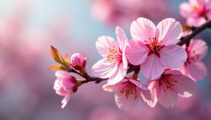 Delicate pink cherry blossoms, intricate branch detail, illustration, elegant