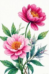 Obraz premium Colorful peony flowers in watercolor style, colorful, illustration