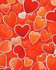 thick line illustration of heart gummy sweets in orange and red